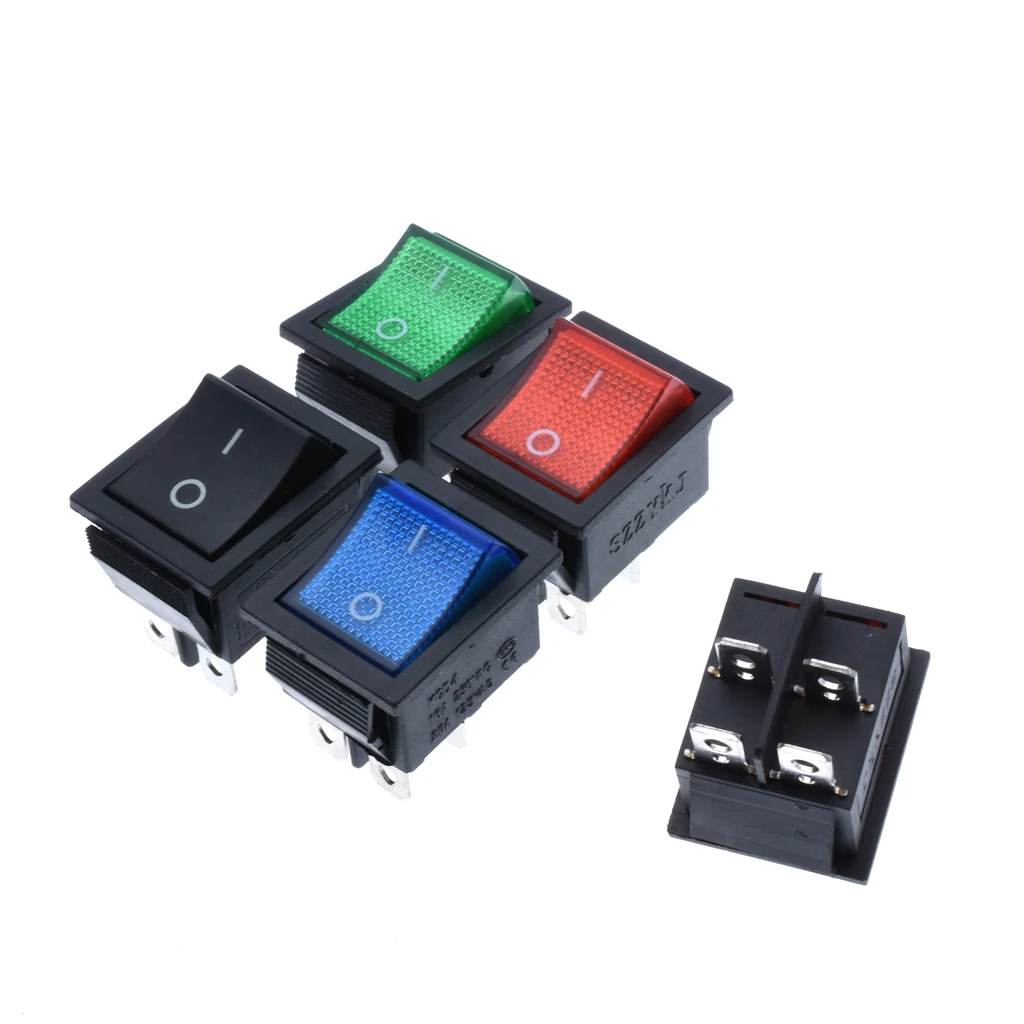 KCD4 Rocker Switch Button ON OFF 2 Position 4 Pins Electrical Equipment With Light Power Switch 16A 250VAC AC 250V,10pcs