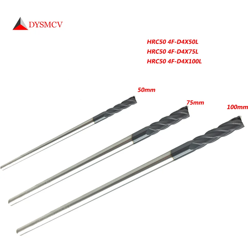 1pc 4mm End Mill 50mm 75mm 100mm full length HRC50 4 Flute Tungsten Carbide endmill machine cnc Lathe Milling Cutter tools