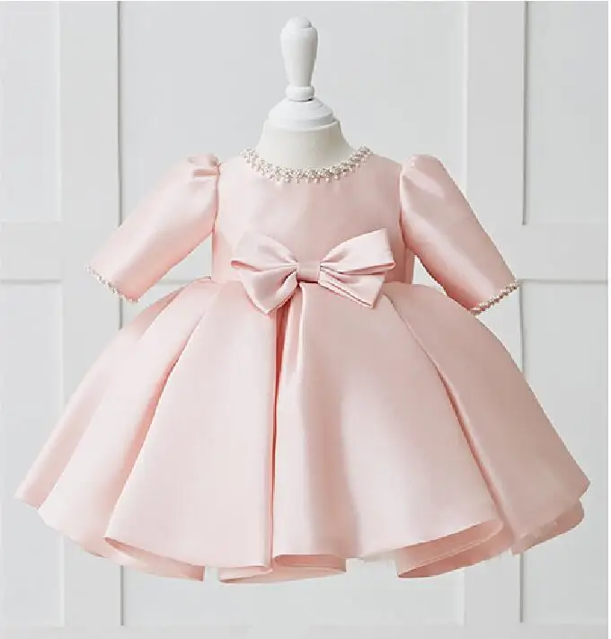 Beads Bow 1 Years Birthday Toddler Girl Baptism Dress Christams Costumes Newborn Princess Vestido Kids Gift Christening Dresses