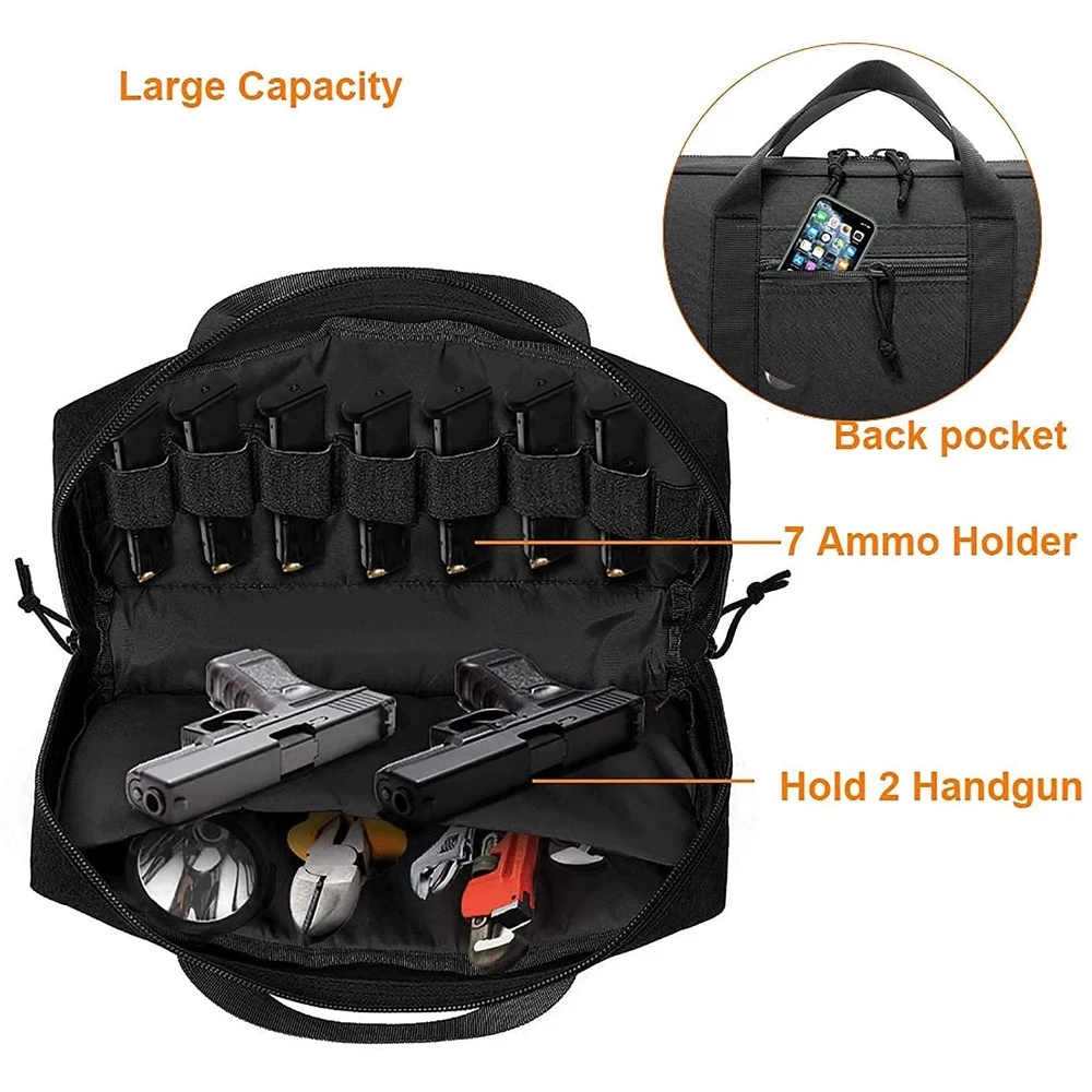 Tactical Pistol Bag with Magazine Pouch Soft Handgun Case Firearm Case Padded Pistol Holder Case Mag Carrier for Outdoor Hunting