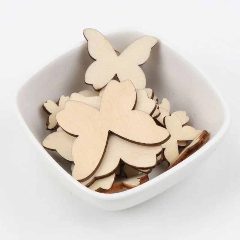 Wooden Butterfly Pattern Scrapbooking Art Collection Craft For Handmade Accessory Sewing Home 10/15/20/30/40mm 50pcs