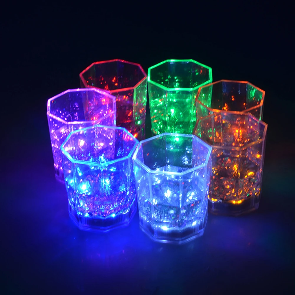 LED Wine Glass Cup Water bottle Sensitive Discoloration Cup Illuminated Octagon Cup Romantic Atmospheres Flash Cups