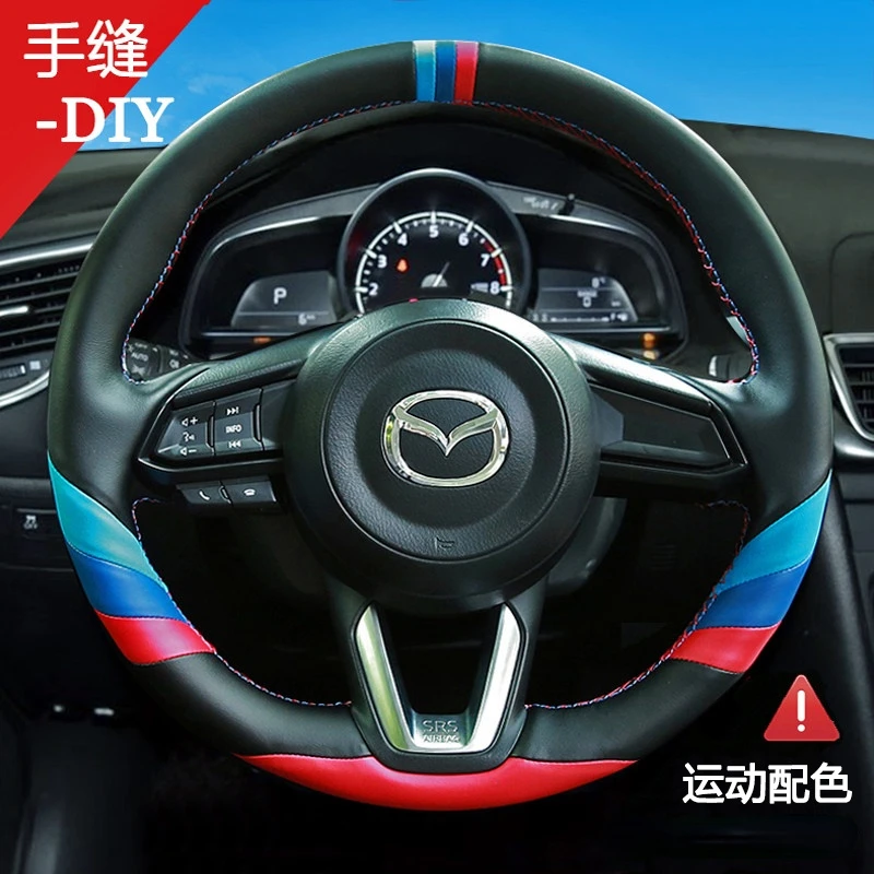 Suitable for Mazda 3/5/6 Atez Angsai cx-30 CX-5 CX-4 CX-7 Hand-sewn leather steering wheel cover