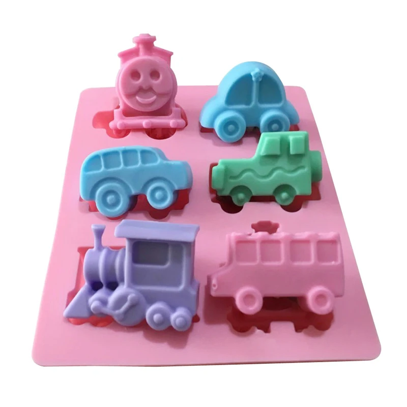 6 Cavities Cartoon Car Shape Silicone Soap Mold Chocolate Muffin Ice Baking Pan Soap Pastry Bakeware Fondant Cake Decoration Too