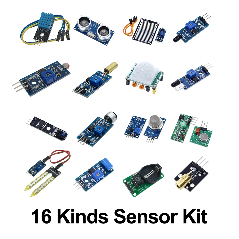 16pcs/lot Raspberry pi 2 3 the sensor module package 16 kinds of sensor for arduino kit