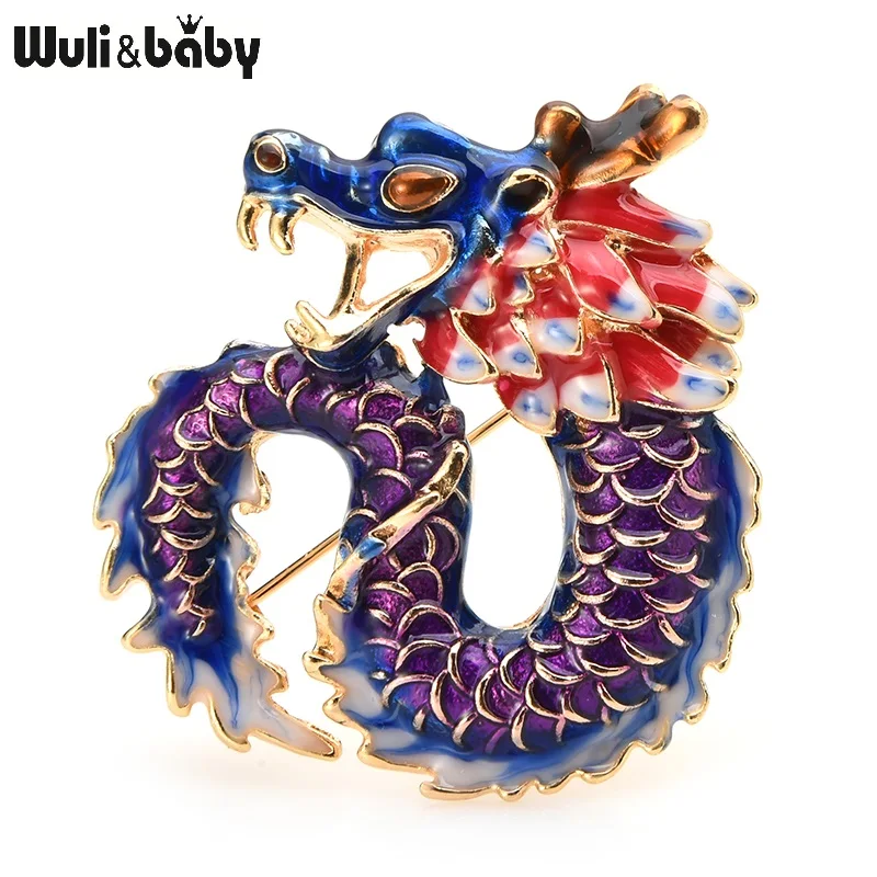 Broches de dragón esmaltados Wuli & baby para mujeres y hombres, broche informal de fiesta de animales de dragón rojo púrpura de 2 colores, regalos
