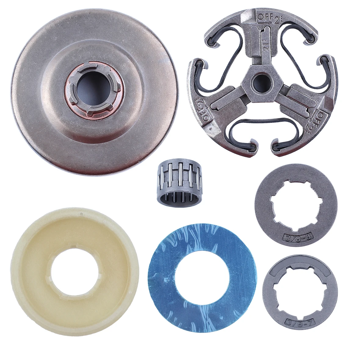 Embreagem Assy & Clutch Tambor Washer Cover Kit Chainsaw Jardim Ferramentas Fit para Husqvarna 268 272 61 66 162 266 7t e 8t Rim