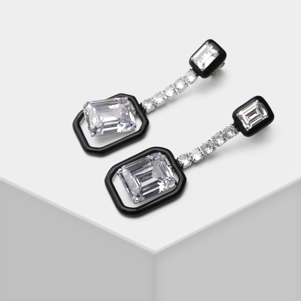 

Amorita boutique design square black dangle earring for women party zircon drop earrings