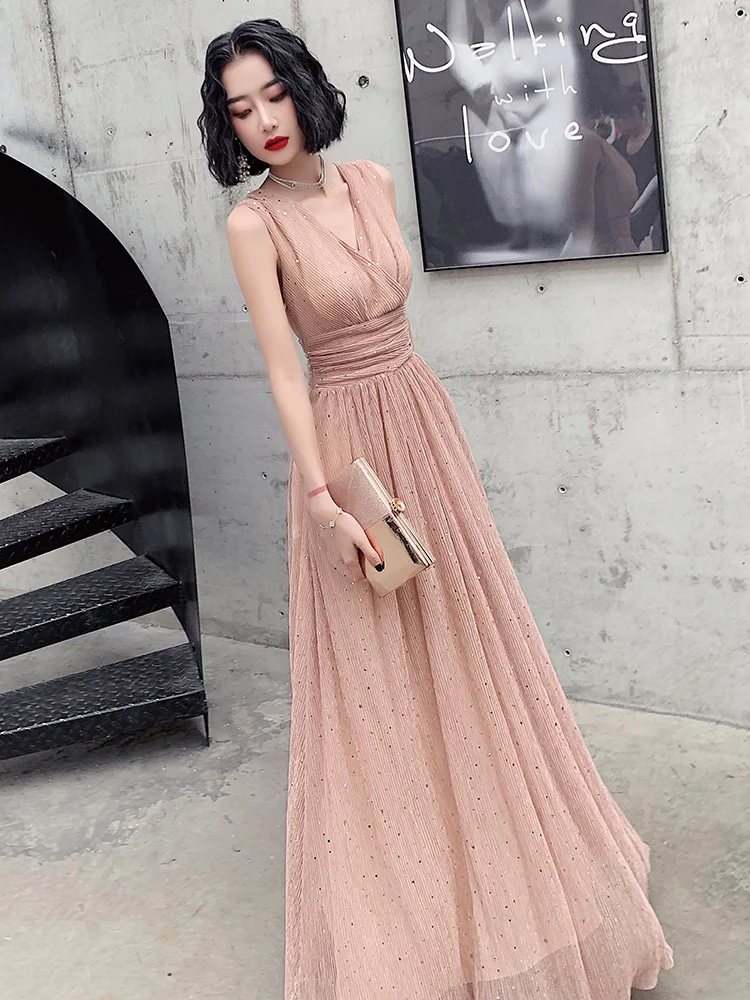 Evening Dress 2020 New Banquet Noble Floor Long High-end Elegant Slim Party Dress Sexy V-neck Sequins Prom Dresses Robe De Soire