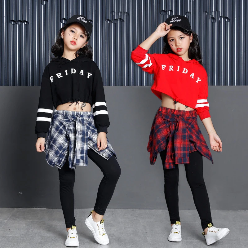 Children\'s Sports Suits Cotton Clothing Korean Fashion Hip Hop Streetwear Teenage Girls Hoodies Sweatshirt + Plaid Skirt-pants