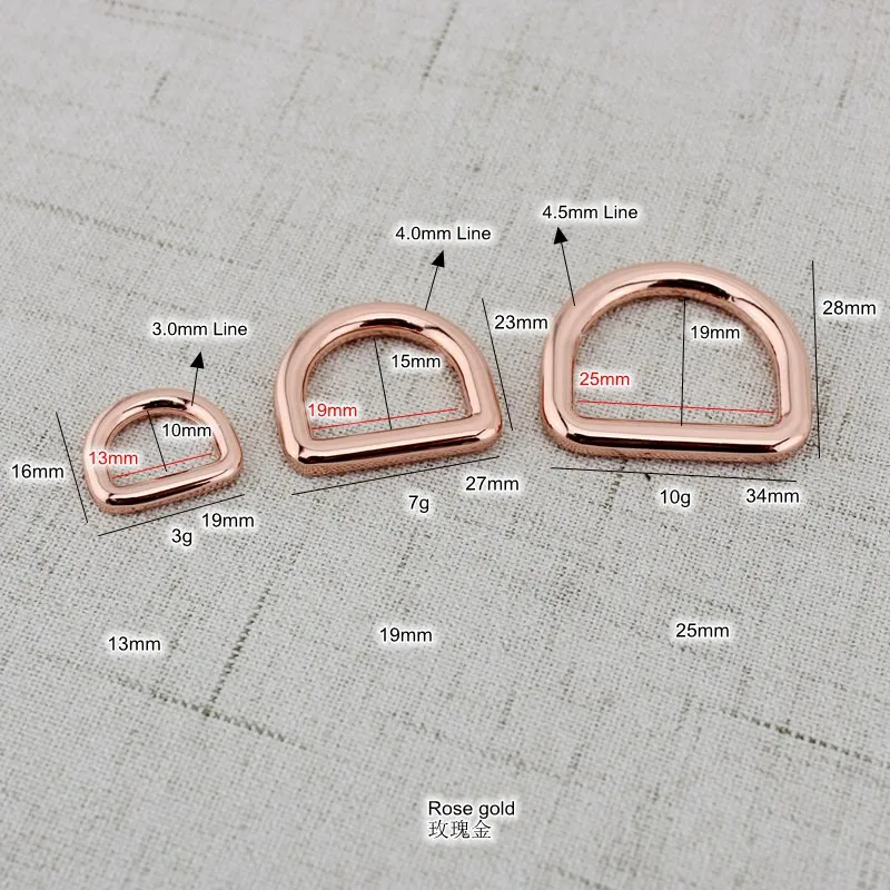 10mm 13mm 15 19mm 25mm 30mm  Rose gold bags\' polished nickel inside bags metal accessory alloy round welded d ring DIY Bag Parts