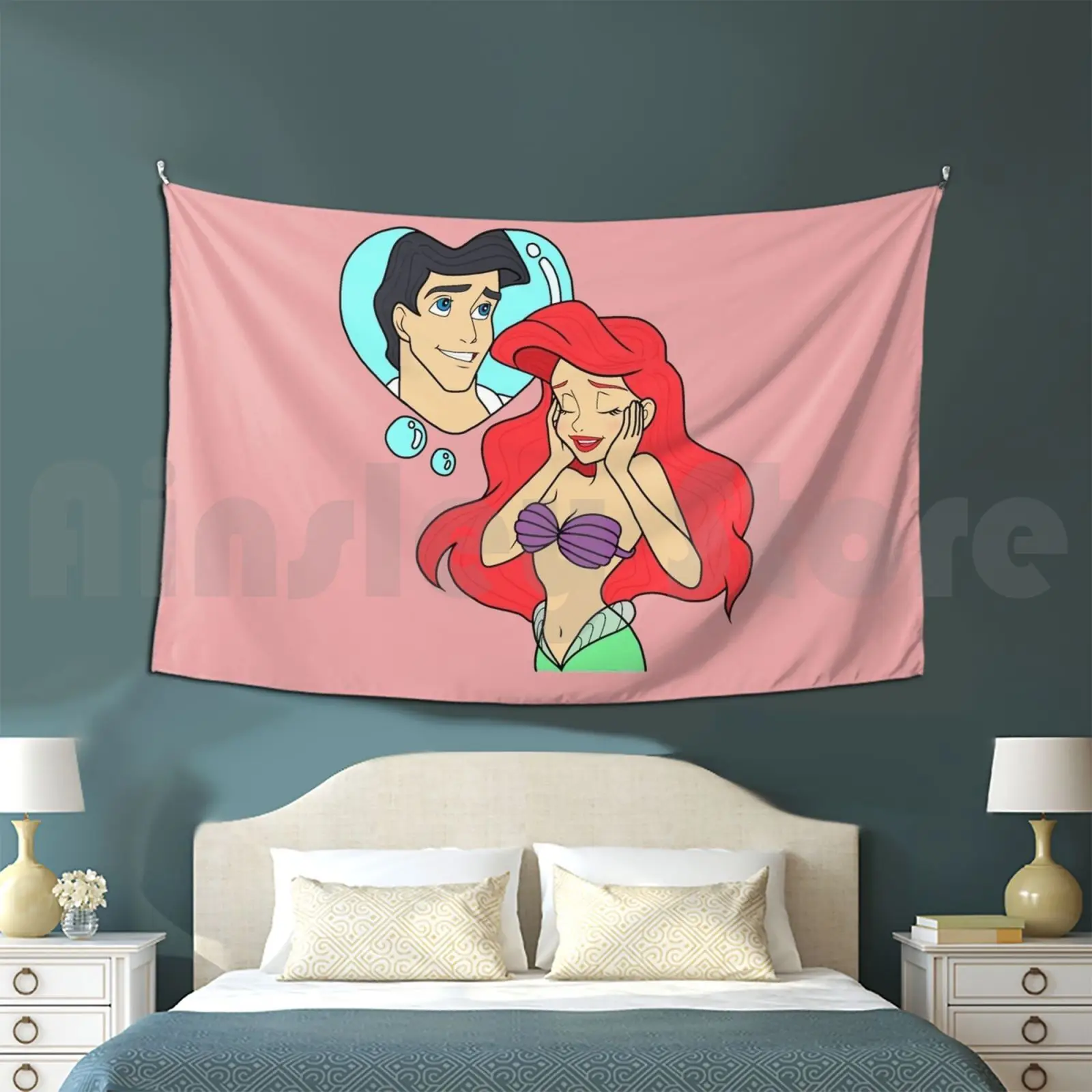 Daydream Customized Tapestry Mermaid Prince Princess Red Hair Redhead Sea Ocean Siren Love Story Romance