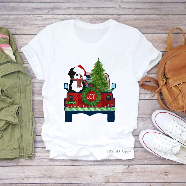 

funny Christmas dogs car print tshirt women clothes 2021 t shirt female harajuku kawaii clothes for girls t-shirt tops