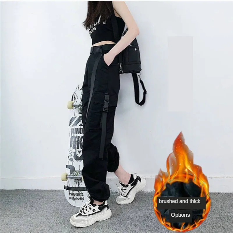 

Winter Fleece Cargo Pants Women's Loose Autumn Korean High Waist Straight Casual Pants Vintage Streetwear Women Bottoms Pants