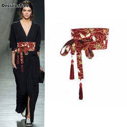 2023 japanese wide corset cummerbunds kimono belt women vintage floral printed yukata sash tie satin waistband