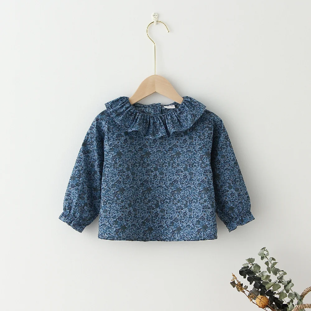 Flower Kids Baby Girls Blouse Shirt Spring Autumn Fashion Girls Floral Shirt Long Sleeve Blue Flower Printed Girls Blouse Shirt