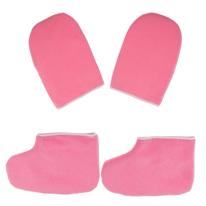 2pcs Paraffin Wax Protection SPA Hand Foot Gloves Boots Warmer Heater Beauty Wax Therapy Foot Cover Pink