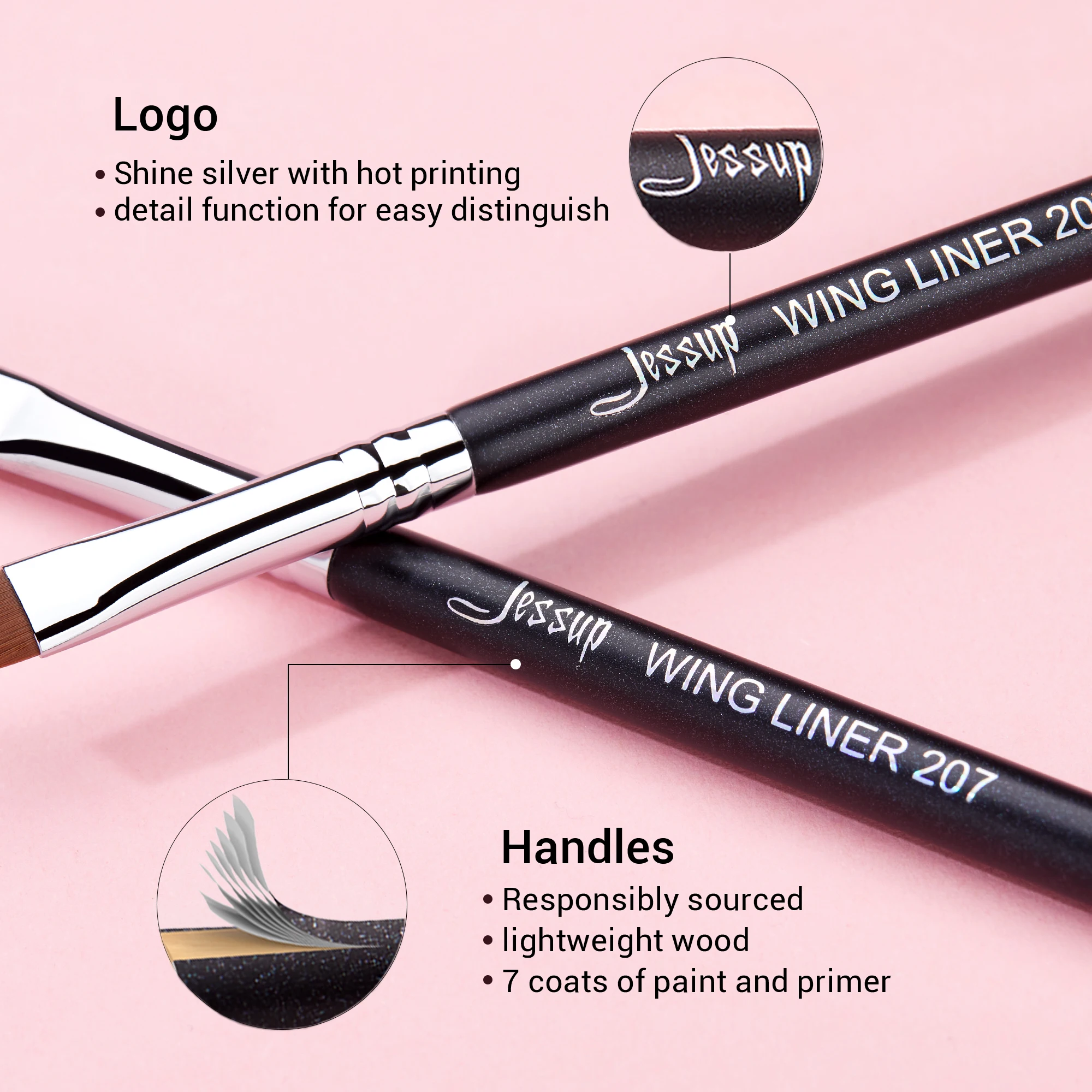 Jessup Eyebrow Brush Makeup Pure Synthetic Ultra-thin-tipped Precision Tapered for Lash Line Wooden S142