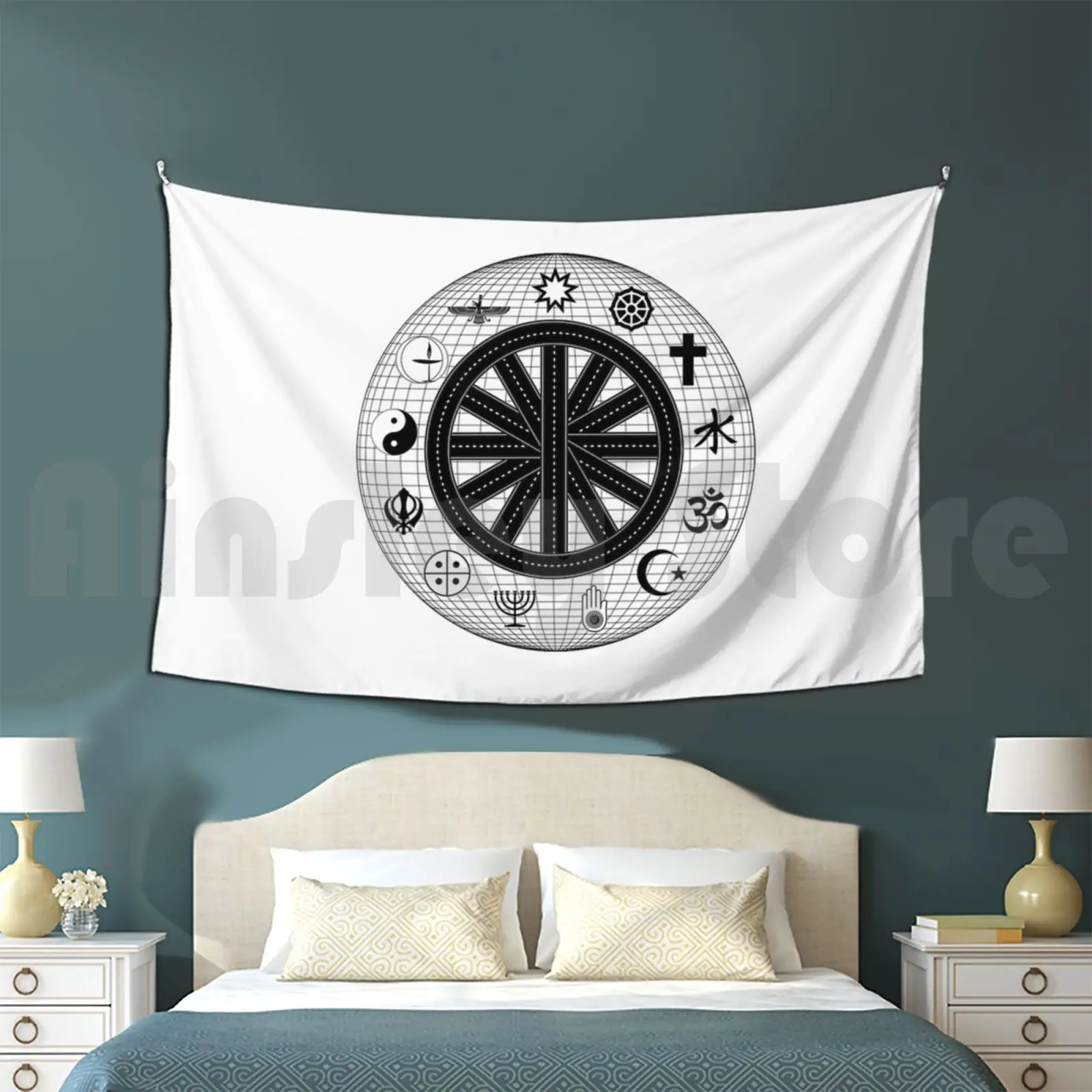 World Of Global Religions. Customized Tapestry Ahimsa Ahura Mazda Bahai Black Buddhism Christian