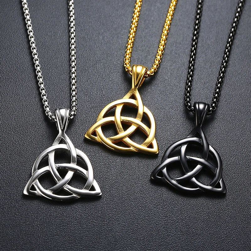 Lucky Triquetra Knot Charm Pendant Necklace Stainless Steel Irish Jewelry for Men Unisex