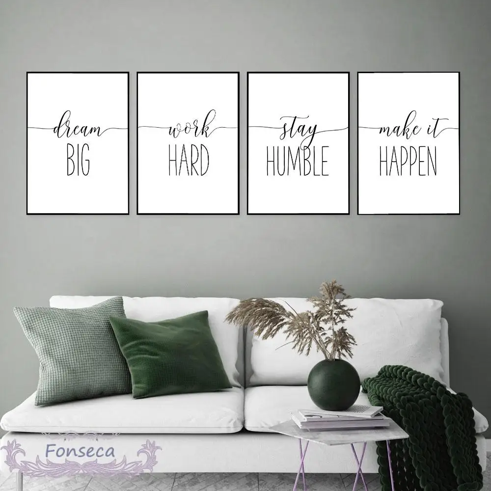 

Minimalist Style Dream Big Live Work Hard Stay Humble Make it Happen Quotes Canvas Paintings Nursery Wall Art Print Poster