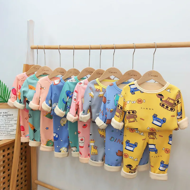 Children Pajamas Boys Cartoon Dinosaur Print Clothes Pants Set Warm Sleepwear Kids Pajamas For Girls Toddler Baby Outfits Child