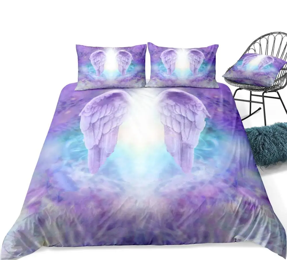 Purple Duvet Cover Set Dreamy Wing Bedding Set Fairy Tale Style Beds Set For Girls Kids Home Textiles Bedspread Bedlinen Bedset