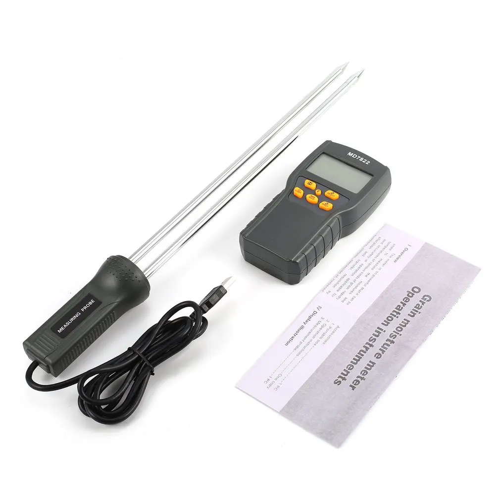 

MD7822 Digital Grain Moisture Meter Temperature Meters Tester Measuring Probe Wheat Corn Rice Moisture Test Meter w/ LCD