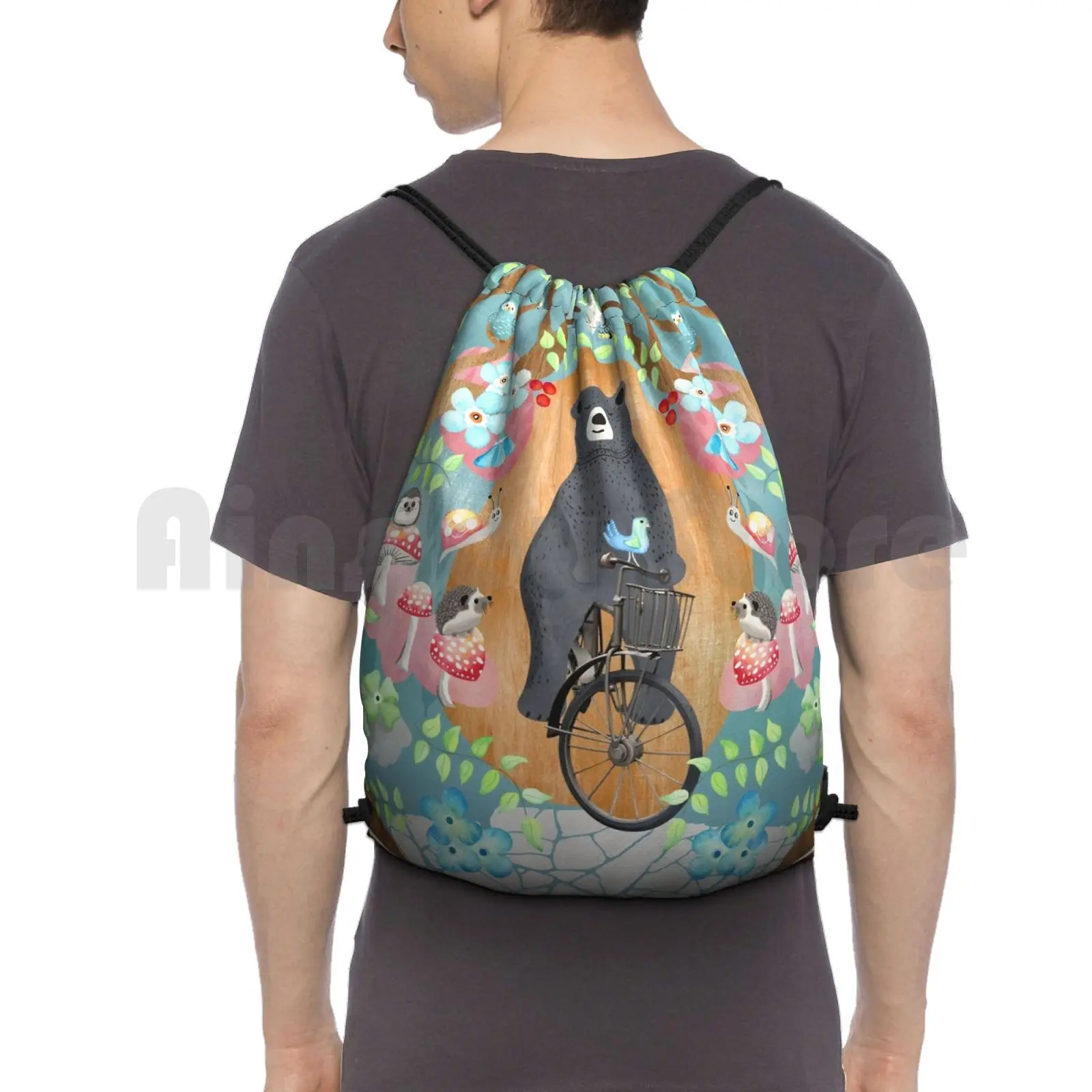 

Ведмедик для езды на велосипеде с лесными друзьями, рюкзак, сумки на шнурке, спортивная сумка, водонепроницаемая велосипедная сумка с медведем, лесная листва, зачарованная