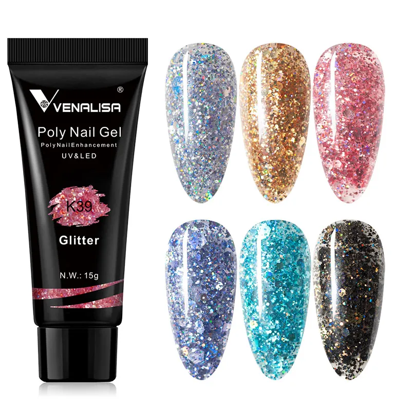 6pcs/kit Venalisa Poly Nail Gel 15ml VIP Glitter Acrylic Gel Color Change Gel Neon Macaron Camouflage UV LED Semi Permanent Gel