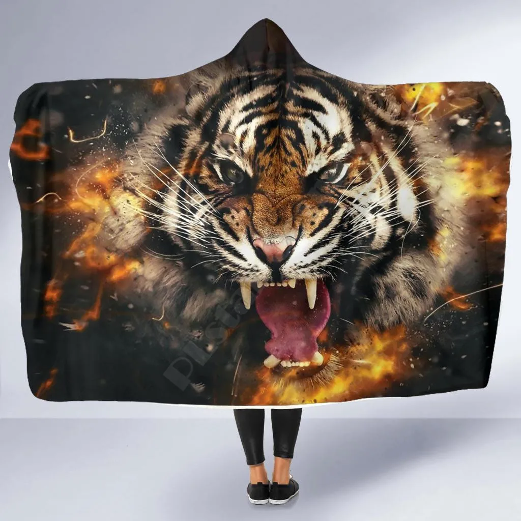 

Roaring Tiger 3D Printed Wearable Blanket Adults For Kids Various Types Hooded Blanket Fleece blanket