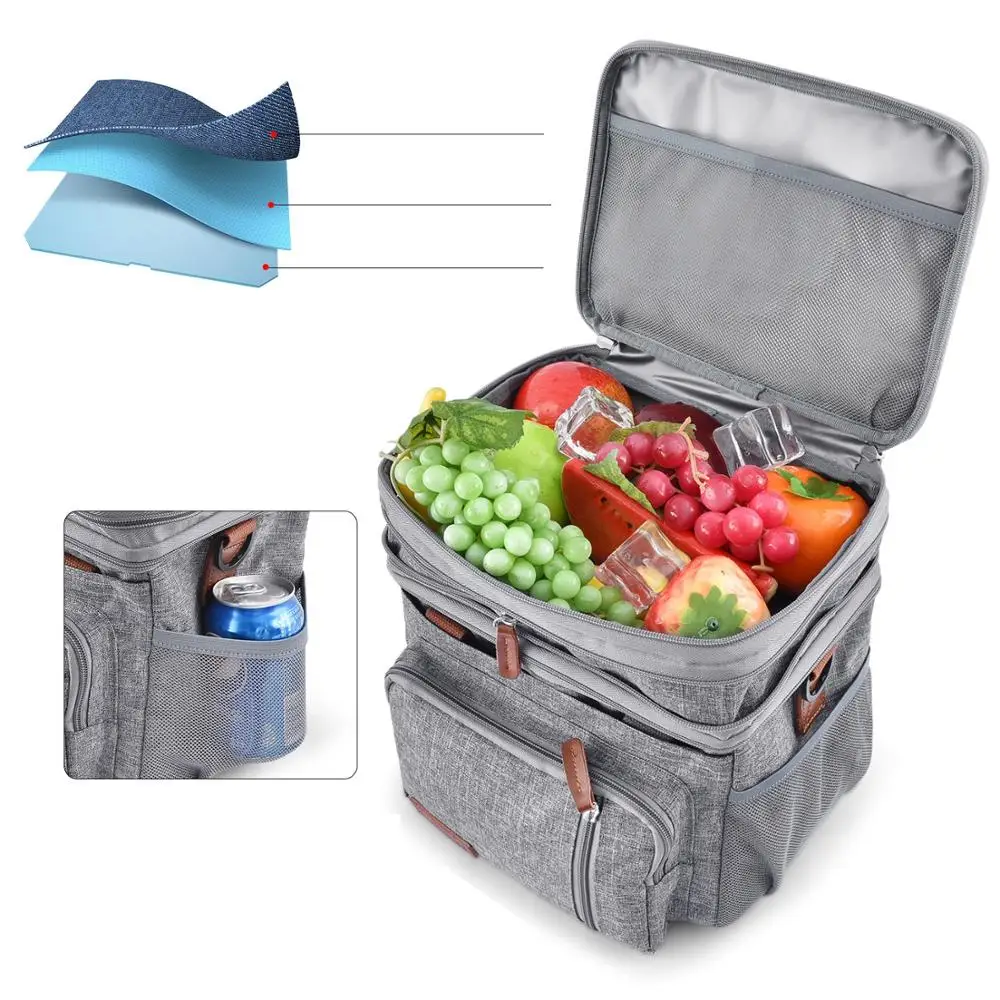 New Double-deck Cooler Bag Portable Picnic Ice Pack Food Thermo Bag Car Refrigerator Shoulder Bags koeltas