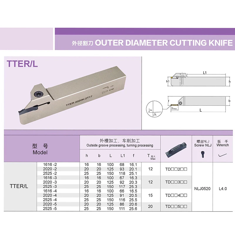 TTER 1616 2020 2525 White Grooving Turning Tool Holder High Quality CNC Cutting Tool Lathe Tools For TDC 2 3 4 Inserts