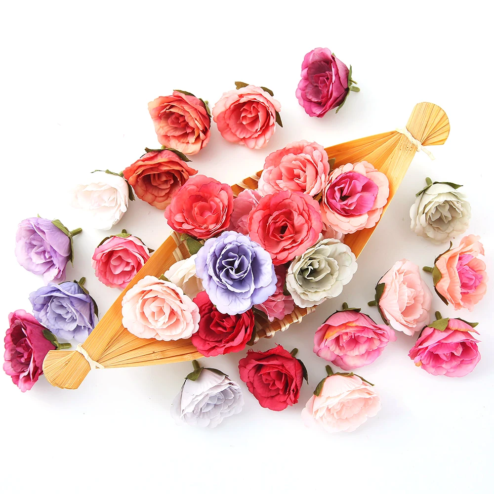 10/20Pcs 4cm Rose Artificial Flower Silk Head For Wedding Home Decoration DIY Garland Scrapbook Gift Box Craft Fake Flower Decor