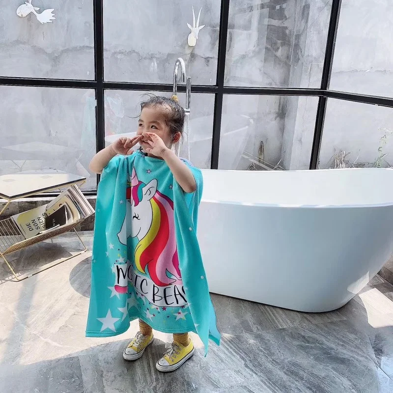 Children's Large Wearable Absorbent Cartoon Formaldehyde-free Bathroom Large Microfiber Towel Beach Cape Hooded Bath Towel