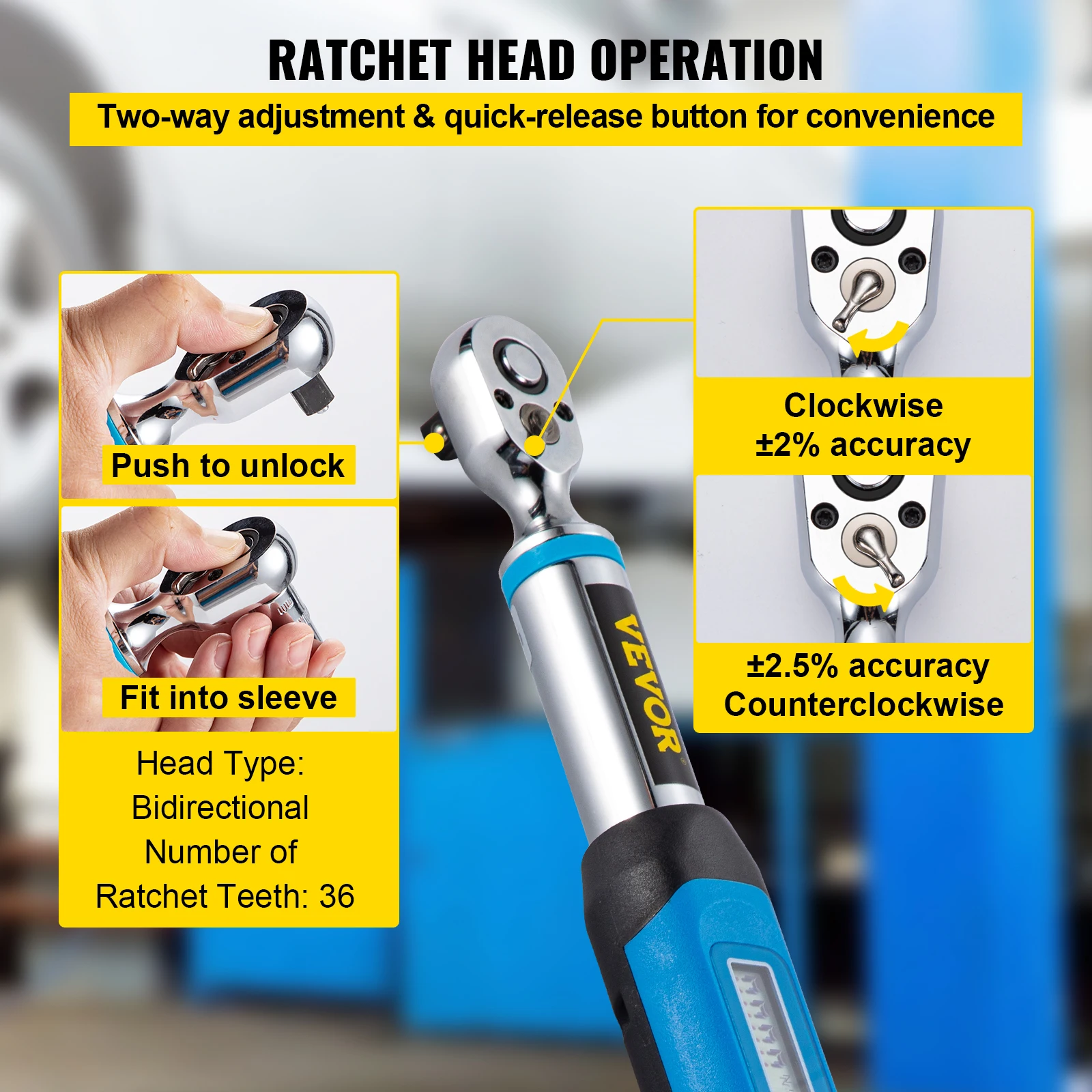 VEVOR Kit chiave dinamometrica digitale 3/8in testa a cricchetto bidirezionale strumenti manuali per riparazione biciclette regolabili professionali 6.8-135 N-m