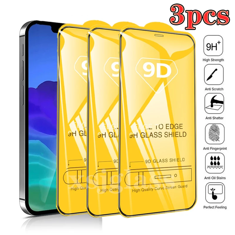 3Pcs 9D Tempered Glass For iPhone 14 12 13 11 15 Pro Max Mini Screen Protector For iPhone XR XS Max 7 8 6S Plus Full Cover Glass