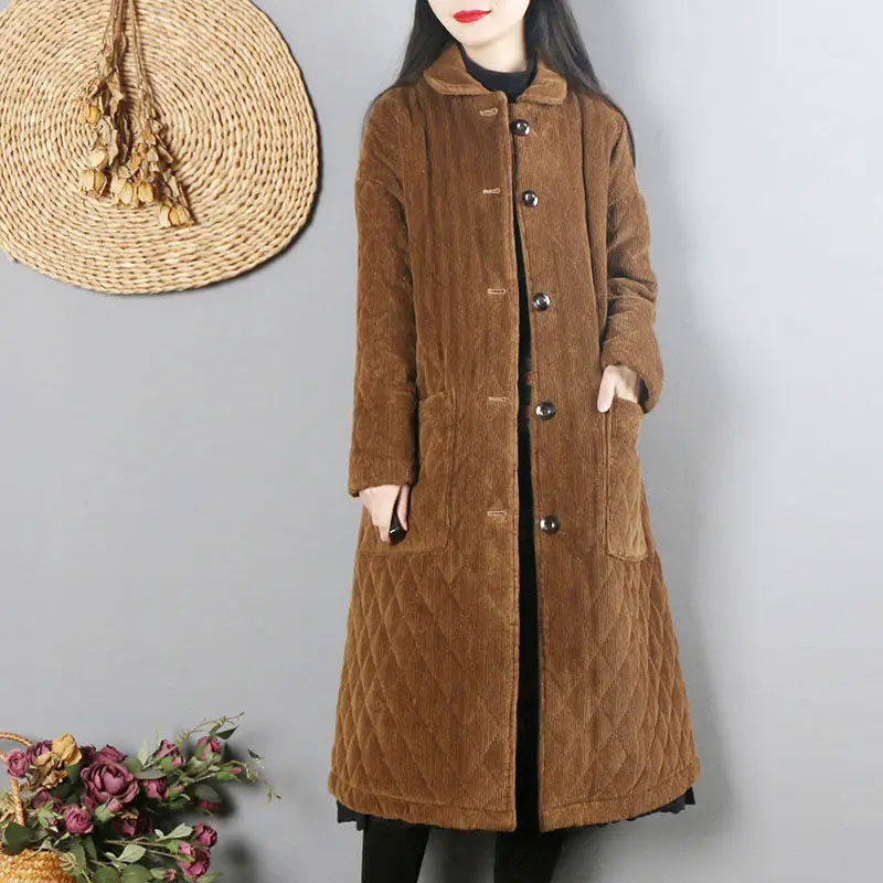 Imagem -02 - Harajuku Cabolsa de Algodão de Veludo Retro Roupas de Inverno para Mulheres Estilo Chinês Longo Grosso Algodão Acolchoado Cabolsa Parka Quente F2042