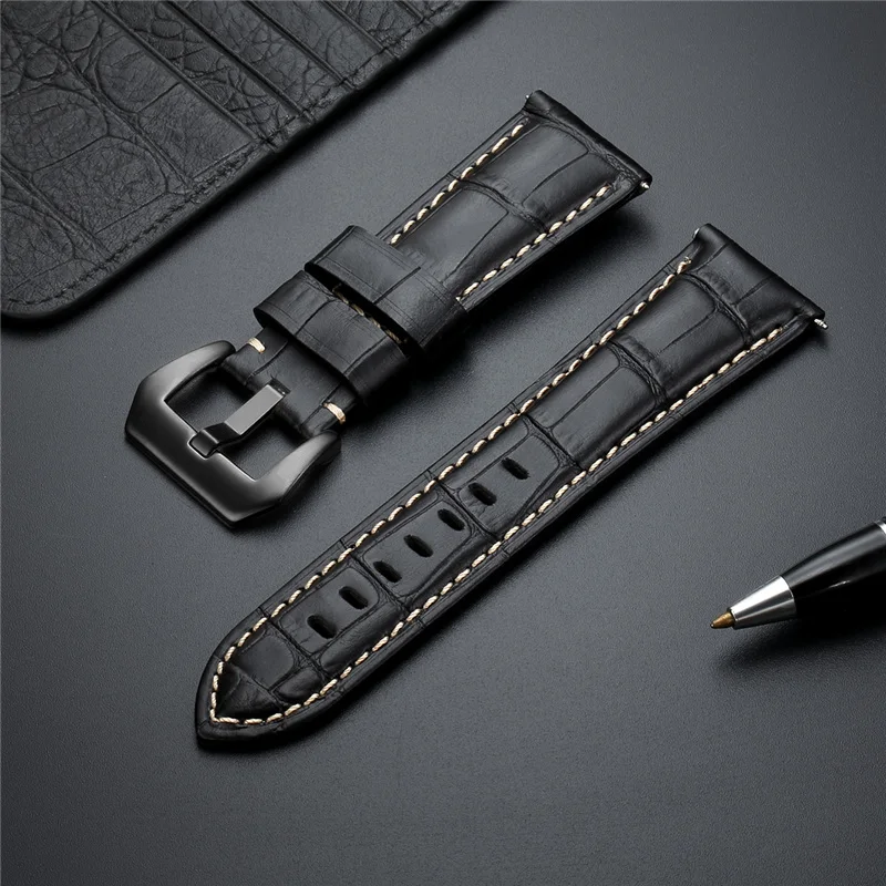 Business Genuine Leather Watchbands 20mm 22mm 24mm 26mm Steel Buckle Watch Accessories Black Brown Blue Wristwatch Straps