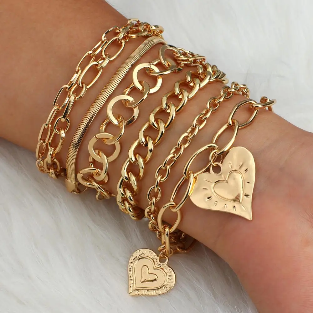 Gold Color Chain Bracelets for Women Metal Geometric Chain Statement Bracelets Fashion Accessories