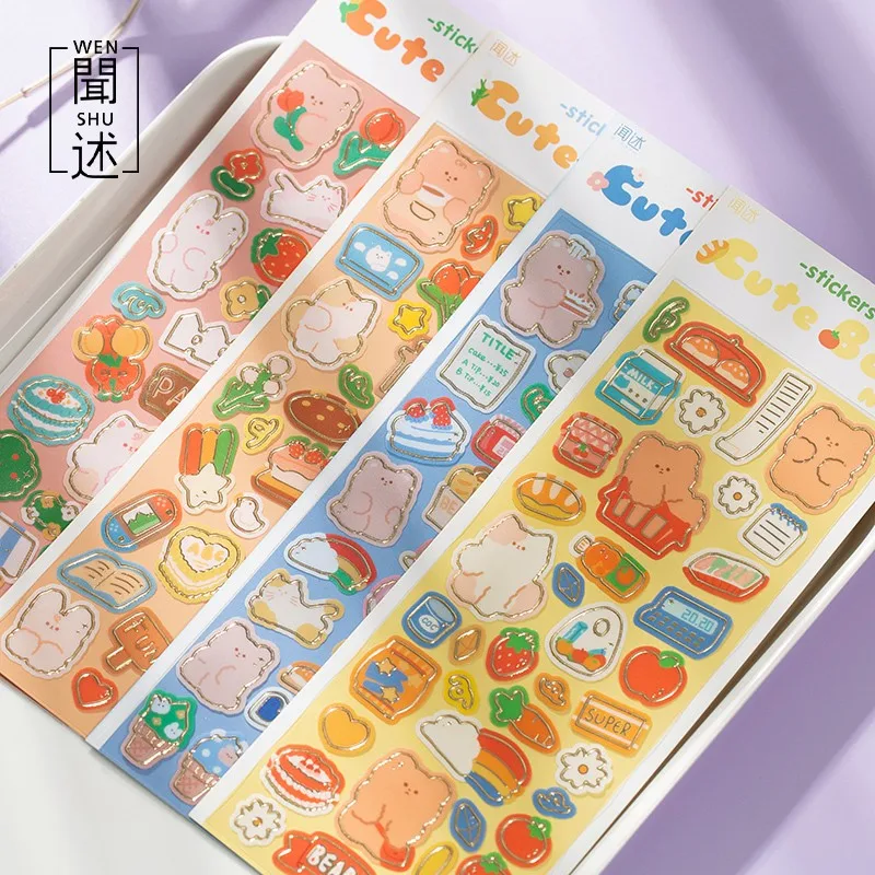 Cute Cartoon Sticker Adhesive Decals Kawaii Bear Heart Fruits Paper For Scrapbook Planners Girls Women Art Decoration