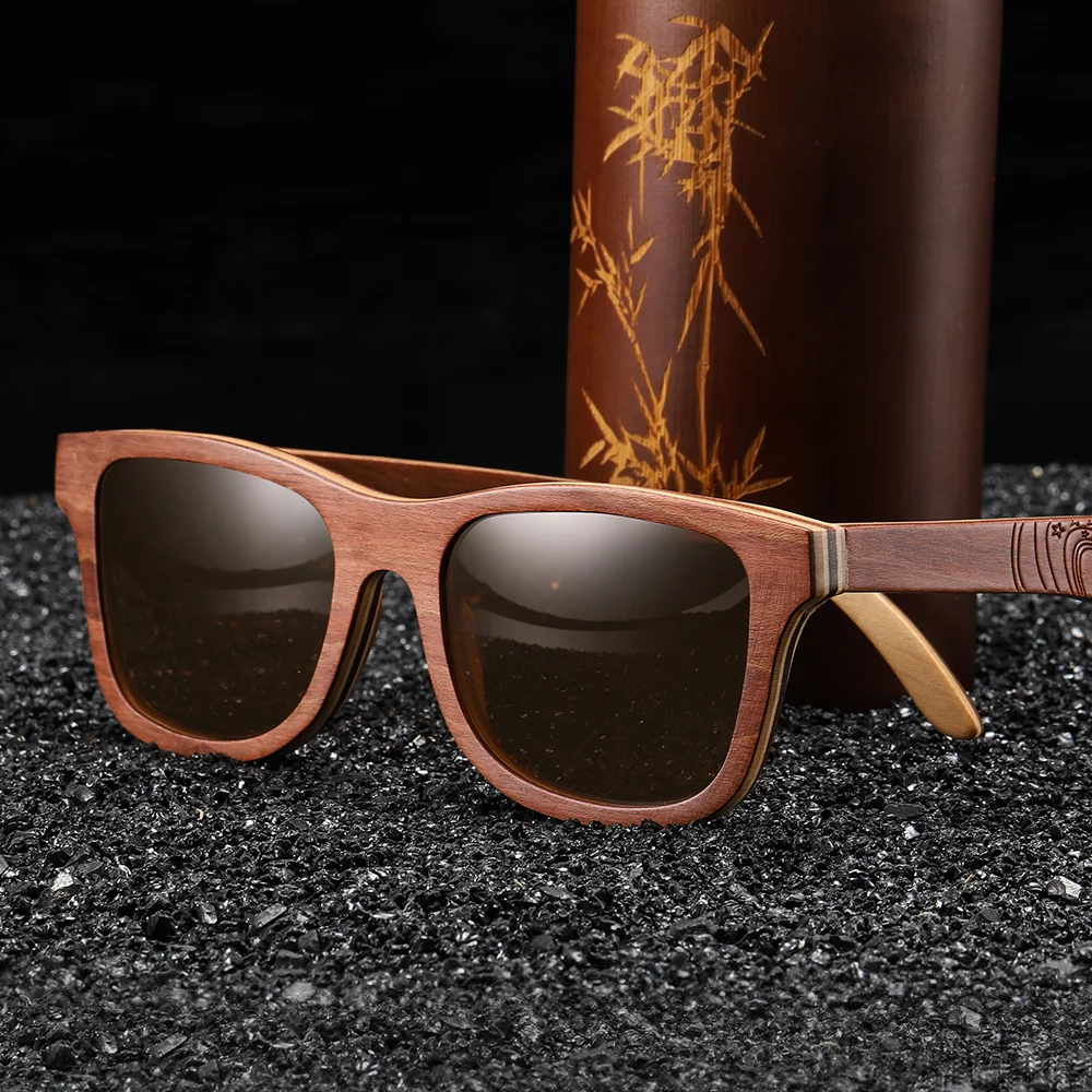 GM Wood Women Sunglasses Men High Grade Brand Carved Design Brown Bamboo Frame Polarized Sunglasses Skateboard Wood  Eyeglasses