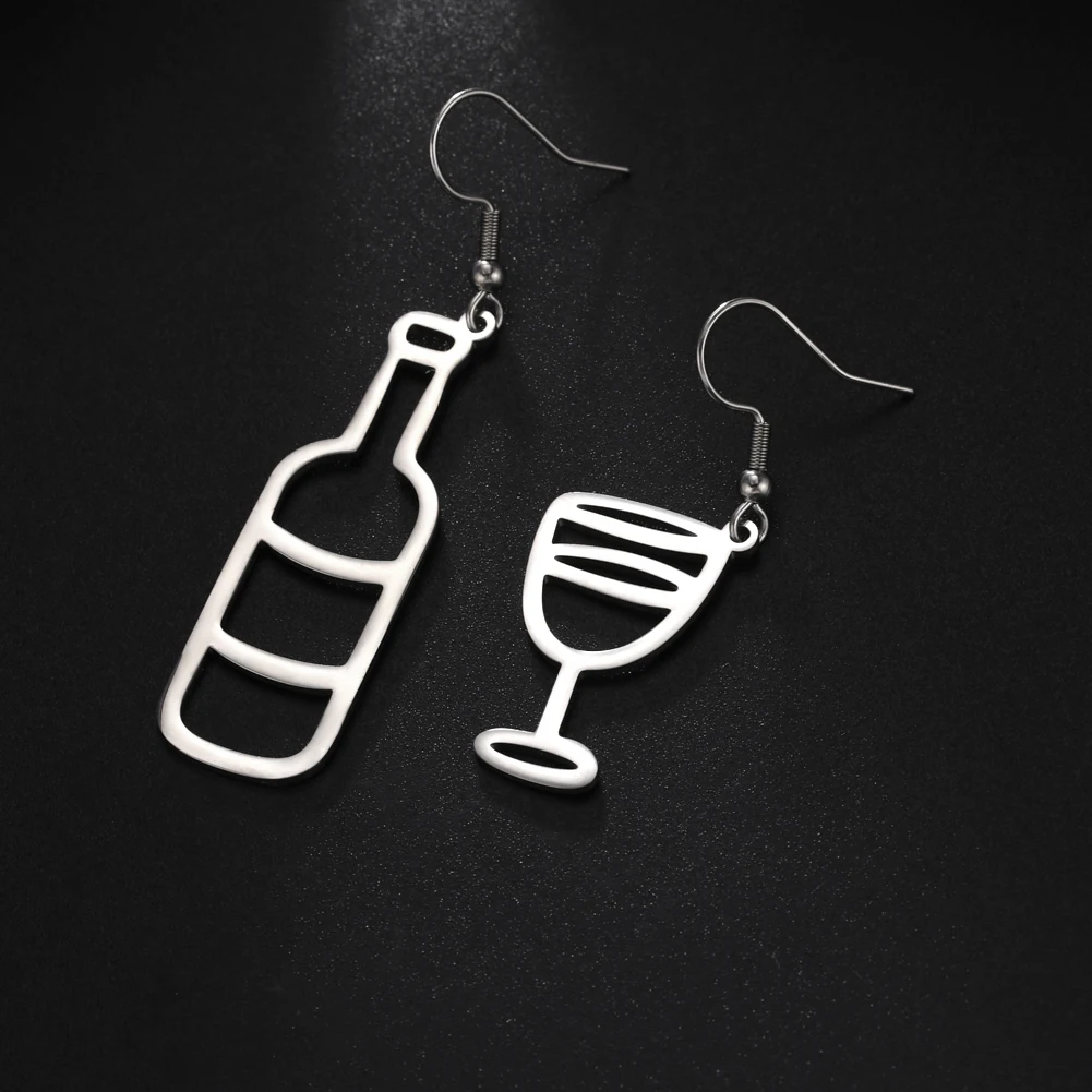 Sipuris Creative Wine Bottle Wine Glass Earrings Stainless Steel Asymmetrical Earrings For Women Fashion Jewelry Christmas Gift