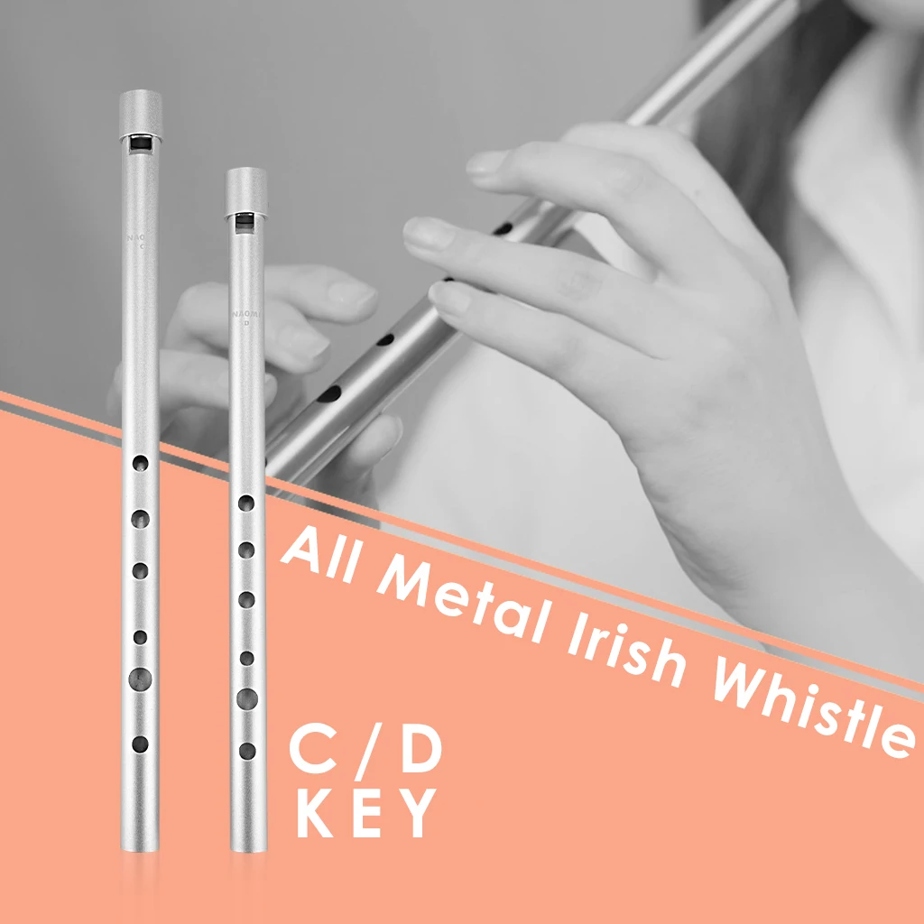 LOMMI High Quality Aluminum Tube Flute Irish Whistle Flute C Key & D Key Ireland Flute Tin Penny Whistle 6 Hole Flute