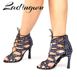 Ladingwu Adjustable width Professiona Lady Dancing Shoes Salsa Latin Ballroom Dance Shoes For Women Dream Rhinestone Dance Boots