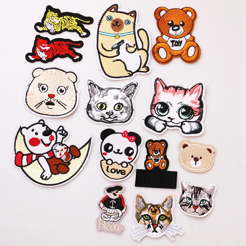 

1 PCS Cute animal icon Embroidered Iron on Patches for Clothing DIY Stripes Clothes Patchwork Stickers for Children Custom Badge