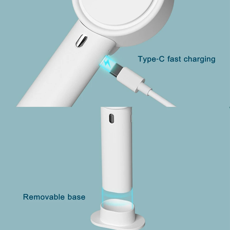 Miniventilador portátil de mano, dispositivo de ventilación recargable de 1200mAh, 3 engranajes, viento ajustable, rotación de 180 °, silencioso para exteriores y el hogar