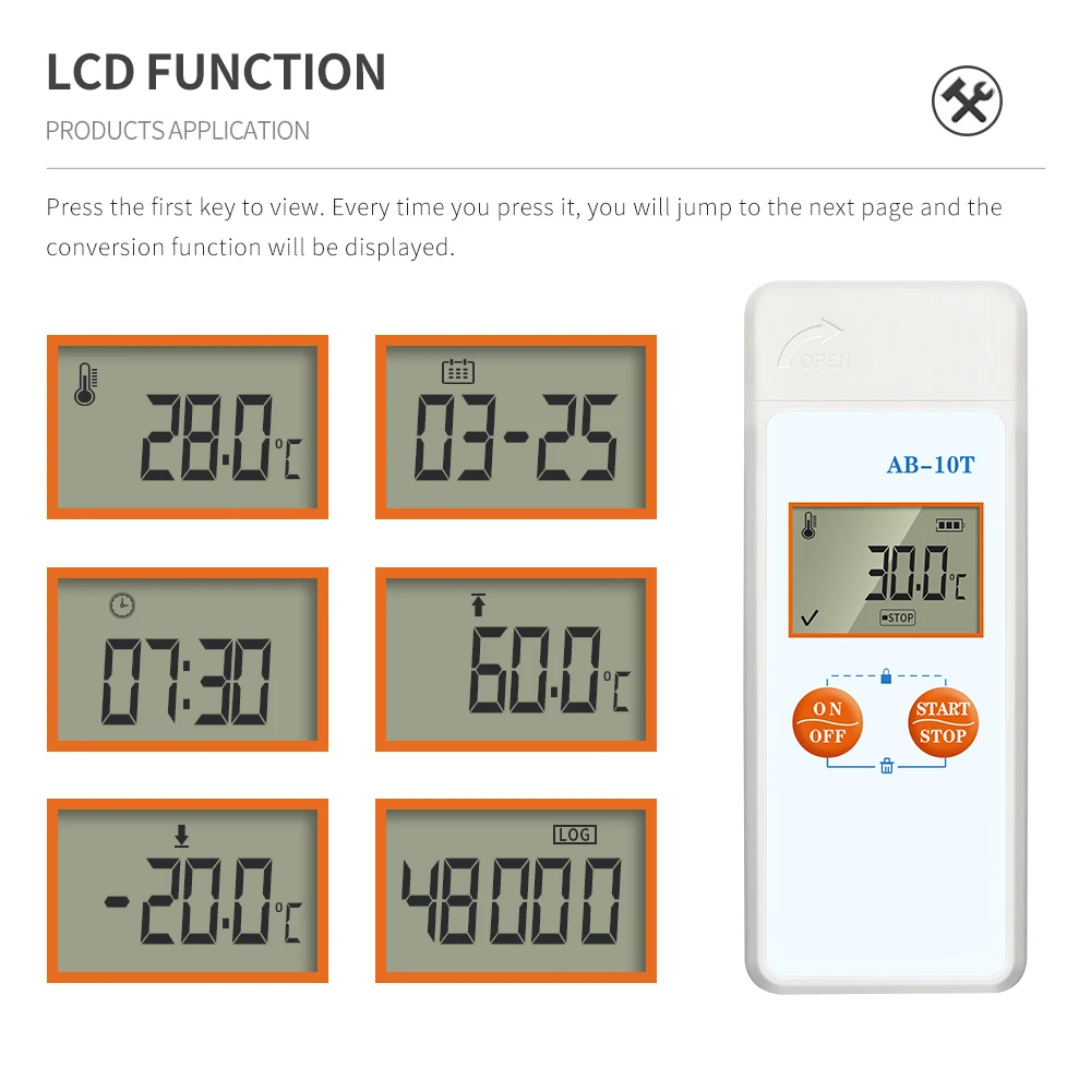 AB-10T Temperature Recorder USB Temperature Data Logger Waterproof 20℃-/+40℃ Food Medicine Vaccine Refrigerated Transportation