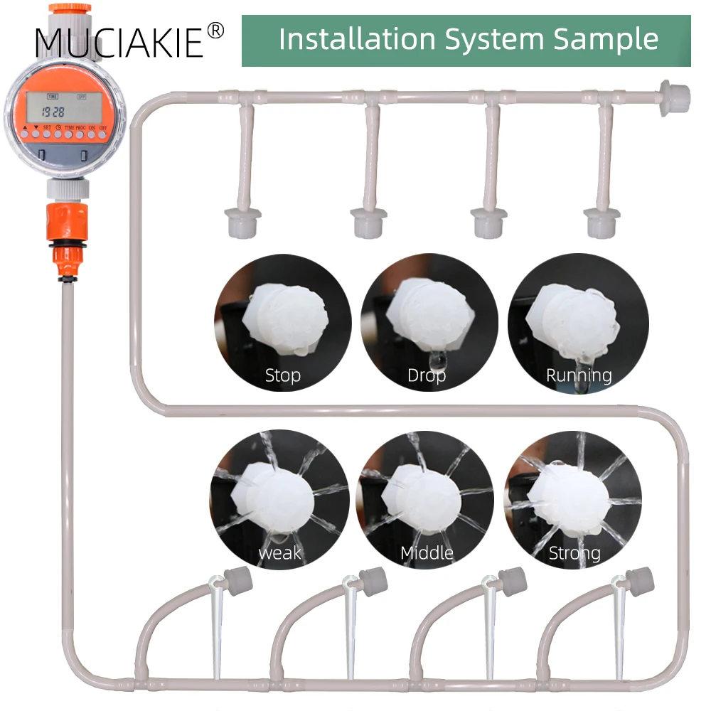 MUCIAKIE White Color 1/4'' Automatic Garden Watering System Ball Valve Timer Balcony Plant Irrigation Kit Adjustable Drippers