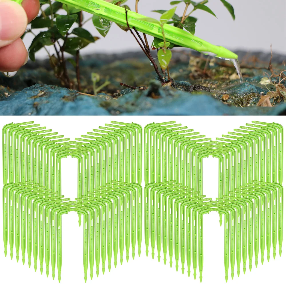 

50PCS Greenhouse Apple Green Bend Arrow Micro Drip Irrigation Kit Emitters for 3/5mm Hose Garden Watering Saving Micro Dripper